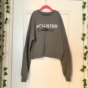 Dark Grey Cropped Hollister Crewneck